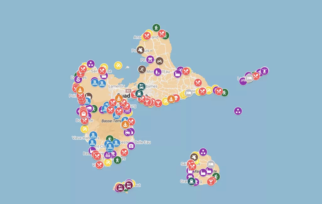 Carte intéractive de la Guadeloupe pour organiser son séjour.